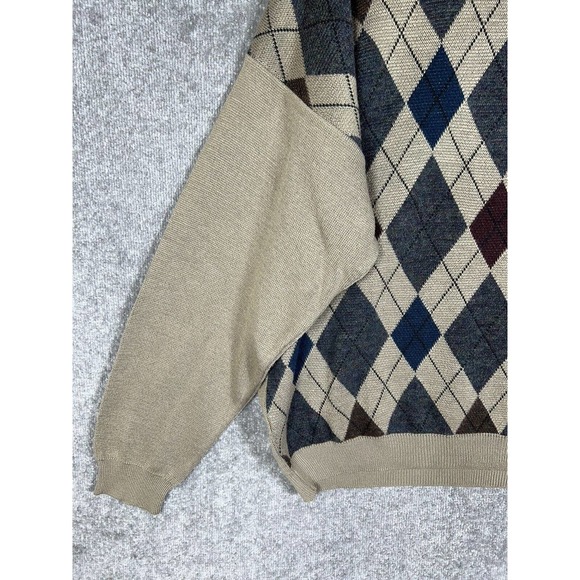 Consensus Merino Wool Blend Italy Argyle Knit Sweater Mens Size XL Tan Pullover - Picture 8 of 15
